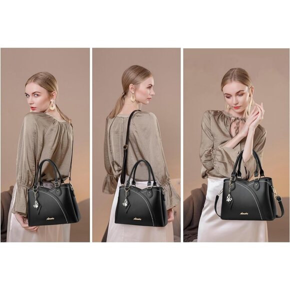 Women’s Black1 PU Leather Tote & Satchel Bag | Top Handle Crossbody Shoulder Bag - Picture 3 of 7
